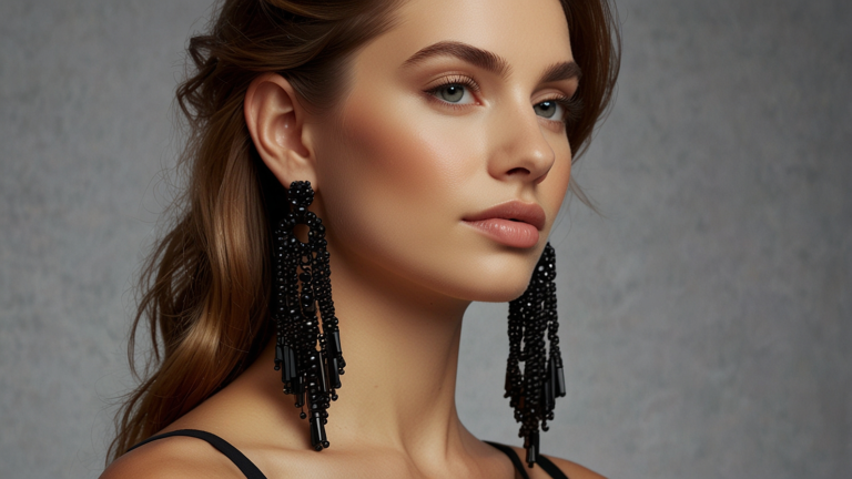RJ Graziano Black Jet Earrings Frings